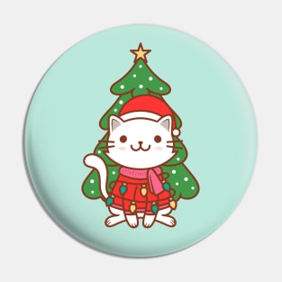 Cute Christmas Cat Kawaii Illustration Pin