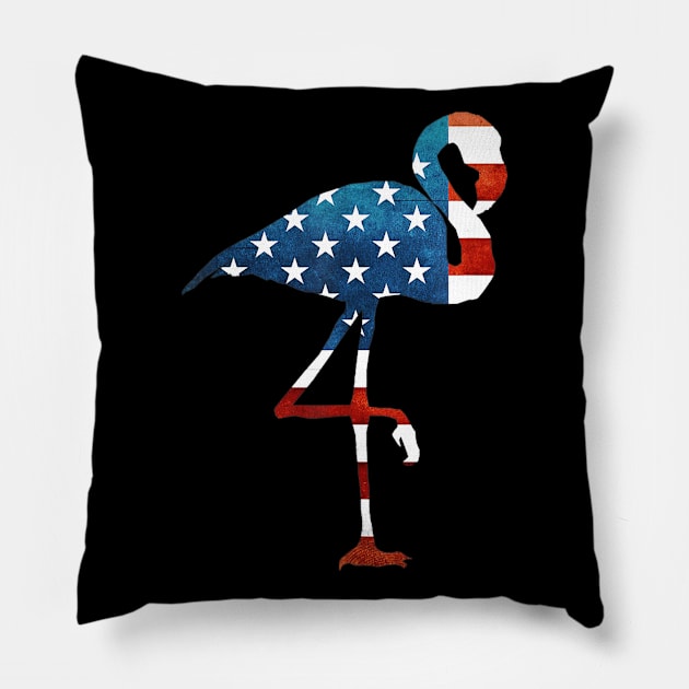 4th of July Flamingo American flag USA Pillow by Haley Tokey