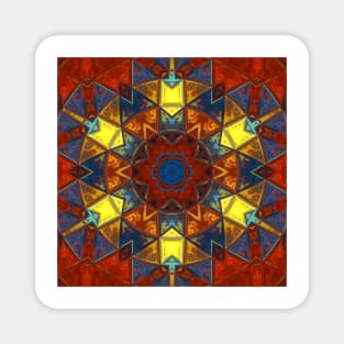 Mosaic Mandala Flower Yellow Red and Blue Magnet