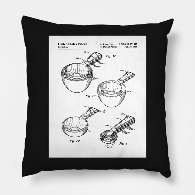 Measuring Spoons Patent - Baker Chef Kitchen Cafe Decor Art - White Pillow by patentpress