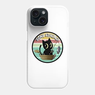 Cute black cat has gone fishing Phone Case