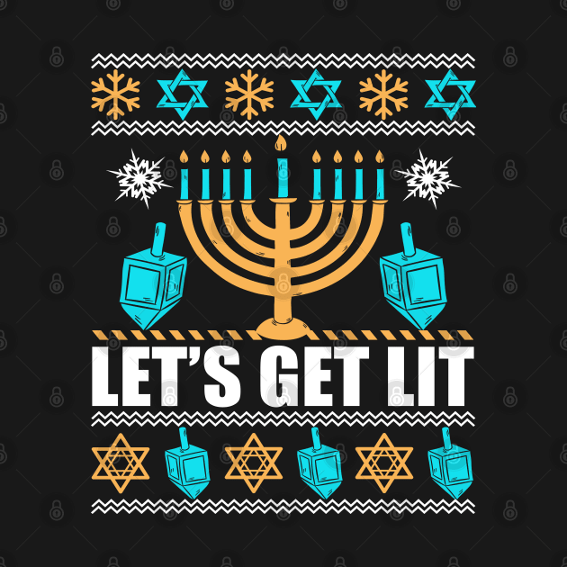 Let's Get Lit, Funny Hanukkah Festival Gifts Shirt by adik