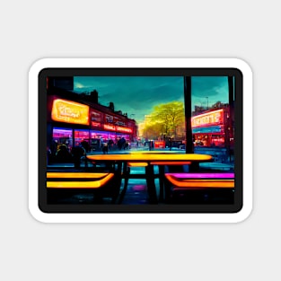 London City Street View At Night In Neonlight / London, England Magnet