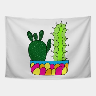 Cute Cactus Design #91: 2 Cacti Types In A Colorful Pot Tapestry