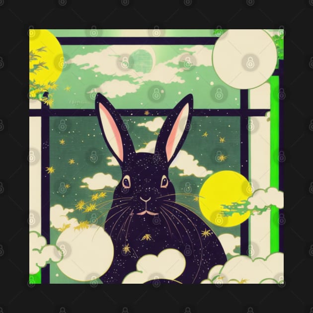 Chic Black Chinchilla Rabbit: Checkered Japanese Style Bunny of Bamboo Land by wigobun