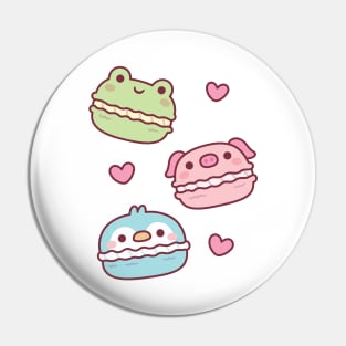 Cute Green Frog Pink Piggy Blue Penguin Macarons Pin