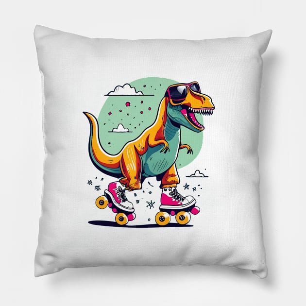 dino T rex skating Pillow by Aldrvnd