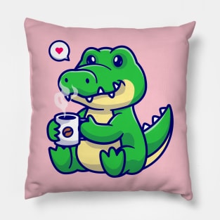 Cute Crocodile Drinking Coffee Cartoon Pillow