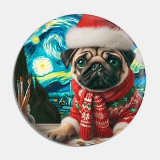 Christmas Pug - Van Gogh Style Pin