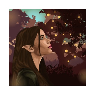 Portrait of a beautiful elf girl with landscape T-Shirt