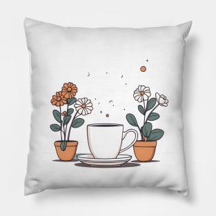 Cup of Coffee And Flowers Pillow