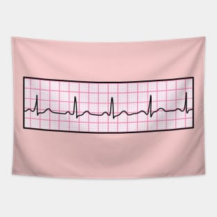 Hand Drawn Normal Electrocardiogram Pink Tapestry