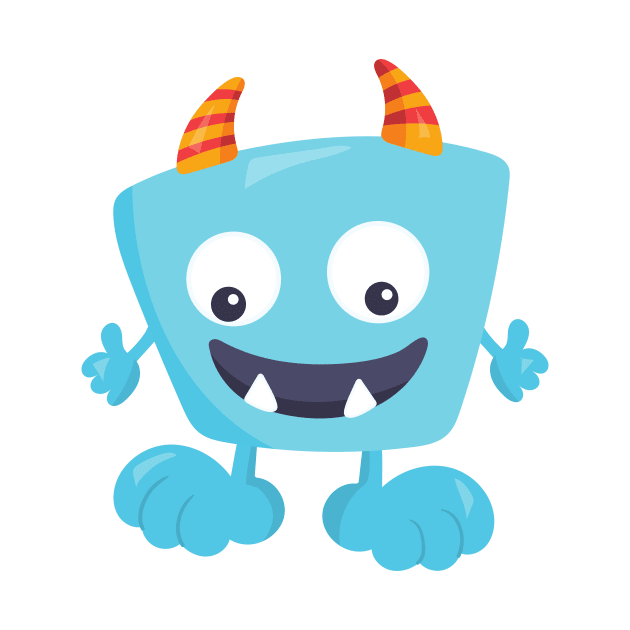 Cute Monster, Blue Monster, Funny Monster, Horns by Jelena Dunčević