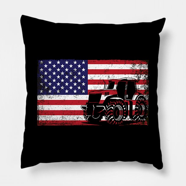 Tractor American Flag patriotic vintage farming Pillow by DragonTees