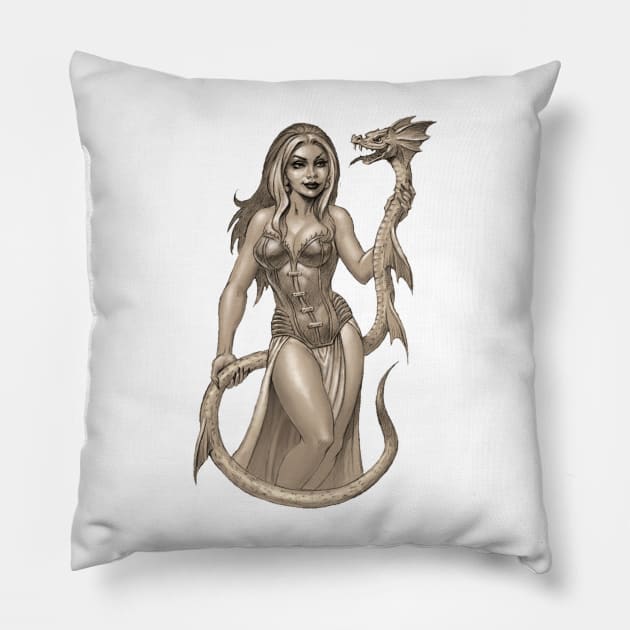 Sorceress and Dragon Pillow by Paul_Abrams