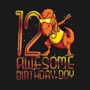 Kids 12th Birthday Dinosaur 12 Year Old Awesome Since Gifts Boy T-Shirt