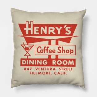 Vintage Diner Matchbook Henry's Coffee Shop Fillmore California Pillow