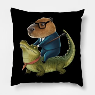 Classic Capybara Riding On a Crocodile Pillow