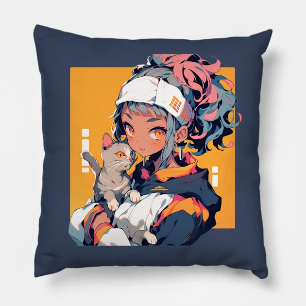 Cat Girl #1 Pillow by Neon Dream