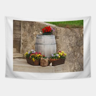 Pansies and Wooden Barrel 1 Tapestry