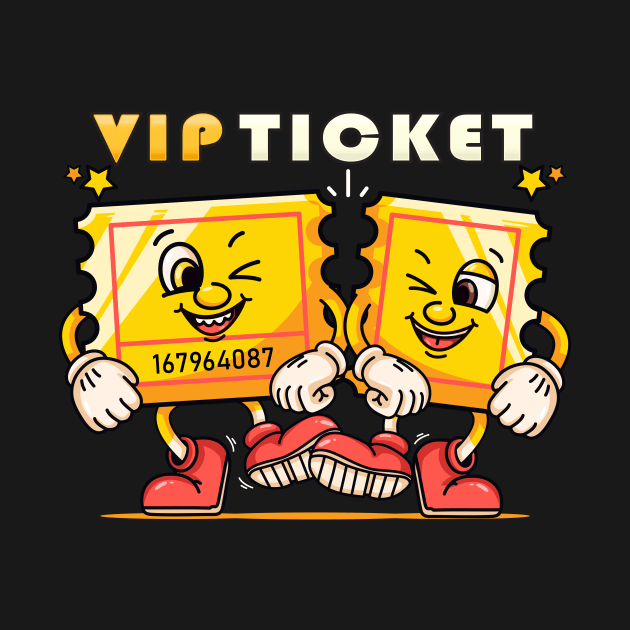 VIP Ticket, cartoon mascot character truncated tickets by Vyndesign