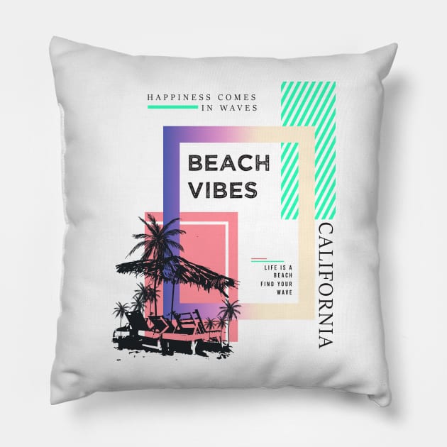 Summer California Beach Vibes Typography Pillow by SSSD