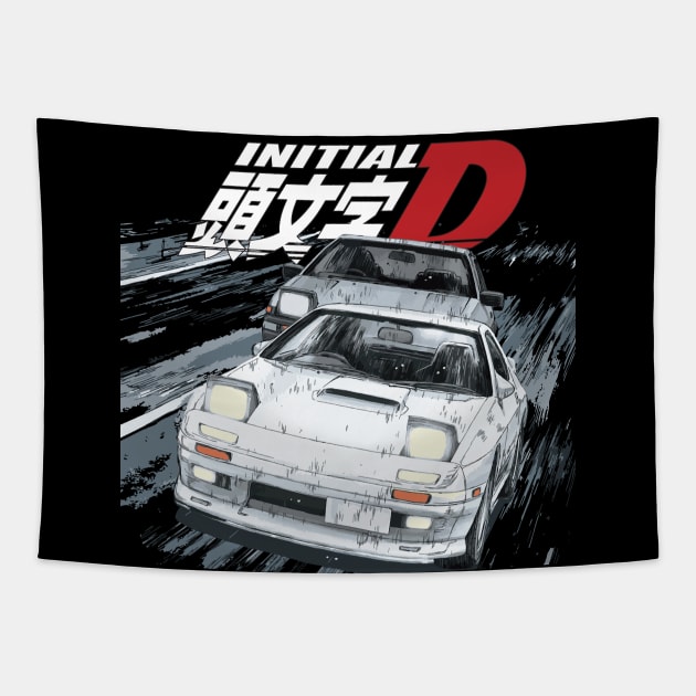 fc3s iNTIAL D Ryosuke Takahashi FC vs 86 Drift Car Battle RED SUNS Tapestry by cowtown_cowboy