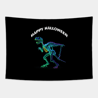 A Colorful Holographic  Dinosaur Skeleton in halloween Tapestry