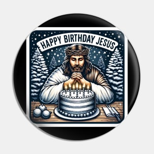 Happy Birthday Jesus Make A Wish Birthday Cake White Christmas Snowing Crown of Thorns Pin