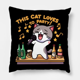 This Cat Loves to Party! Dark Variant Pillow