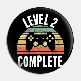 Level 2 Complete T-Shirt - 2nd Birthday Gamer Gift - Second Anniversary Gift - 2nd Grade Pin