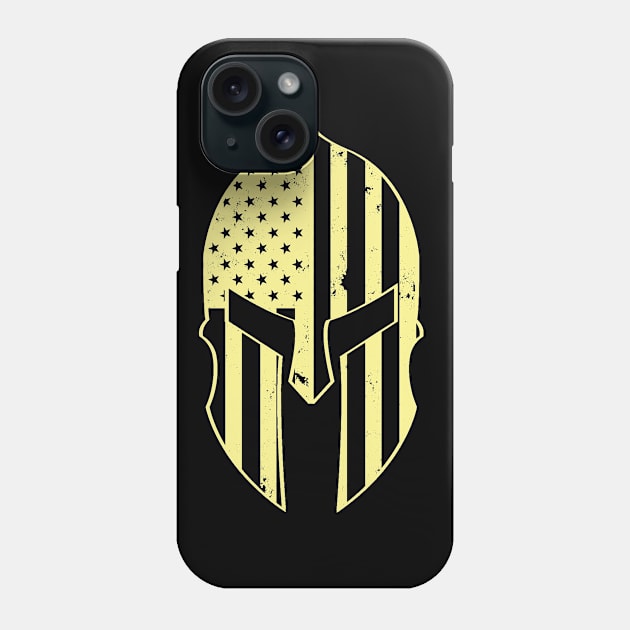 Yellow American USA Flag Spartan Helm - American Spartan Molon Labe Distressed Helmet With American Flag Phone Case by DazzlingApparel