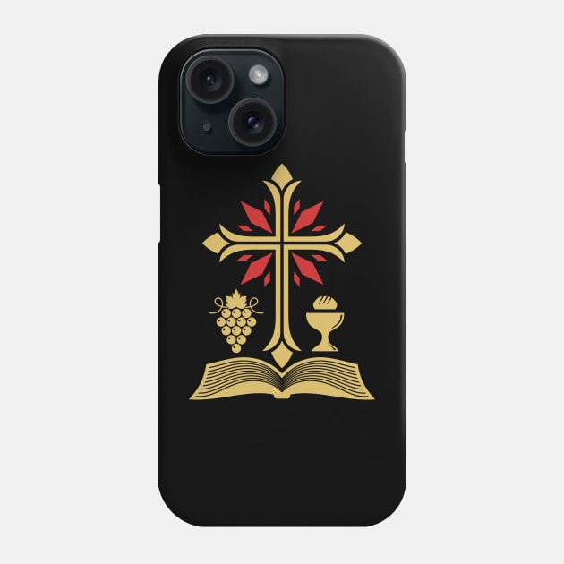 Cross, open bible, holy grail and vine. Phone Case by Reformer