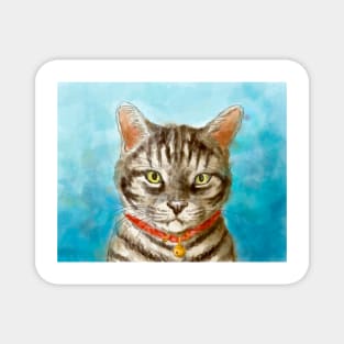 American shorthair cat pet portrait watercolor painting Magnet