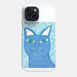 Blue cat with Japanese waves Phone Case