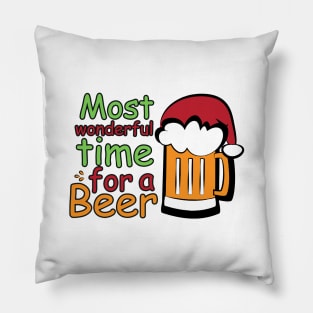 It's The Most Wonderful Time for a Beer Funny Drinking Christmas Design Pillow