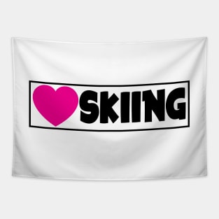 I LOVE SKIING MOUNTAINS SKIER SKI HEART Tapestry