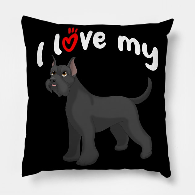 I Love My Giant Schnauzer Dog (Cropped Ears) Pillow by millersye