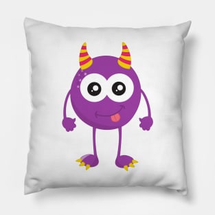 Cute Monster, Purple Monster, Funny Monster, Horns Pillow