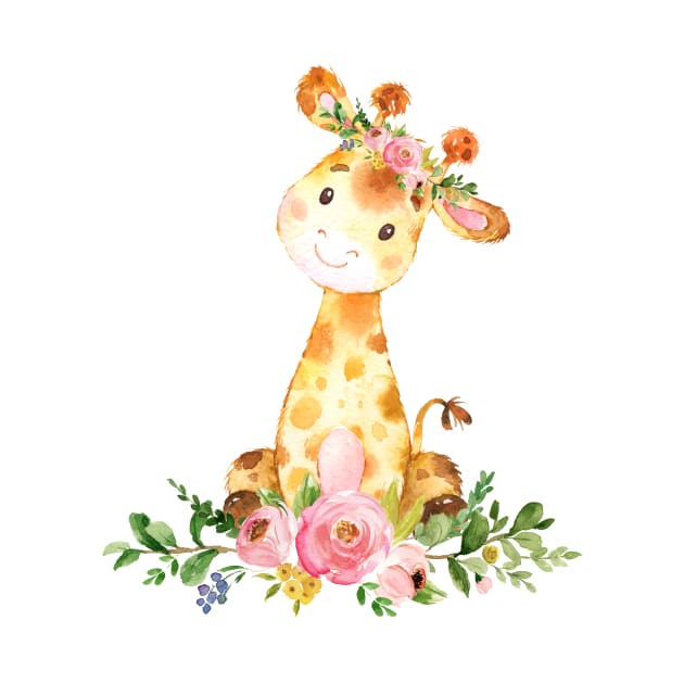 Cute Giraffe with Flowers by AdornMyWall