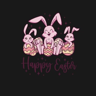 Happy Easter Day Cute Bunny With Eggs Easter Womens Girls T-Shirt