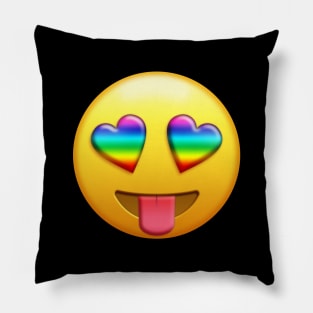 Smiling Face with Rainbow Heart-Eyes Tongue Out Gay Emoji | Pop Art Pillow