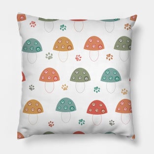 Mushroom with paw prints pattern Pillow