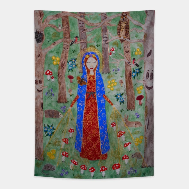 Maria in the Forest Tapestry by DebiCady