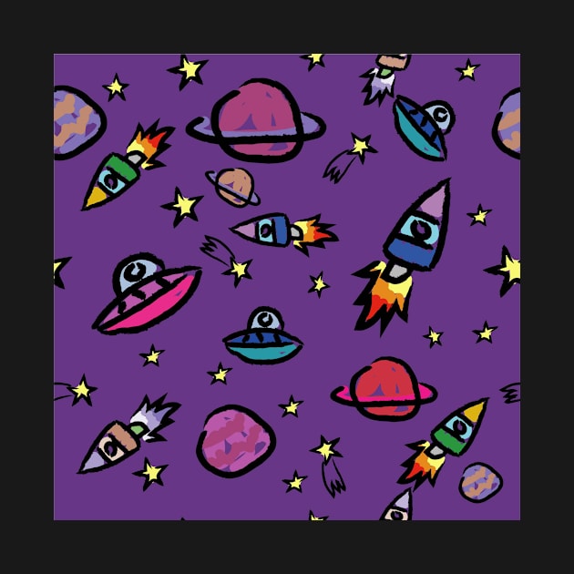 Cute Planets And Rocket Kids Pattern Seamless by MichelMM