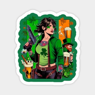 Irish Female Comic Book Hero with Leprechaun Magnet