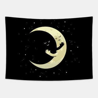 CRESCENT MOON HUG at night Tapestry