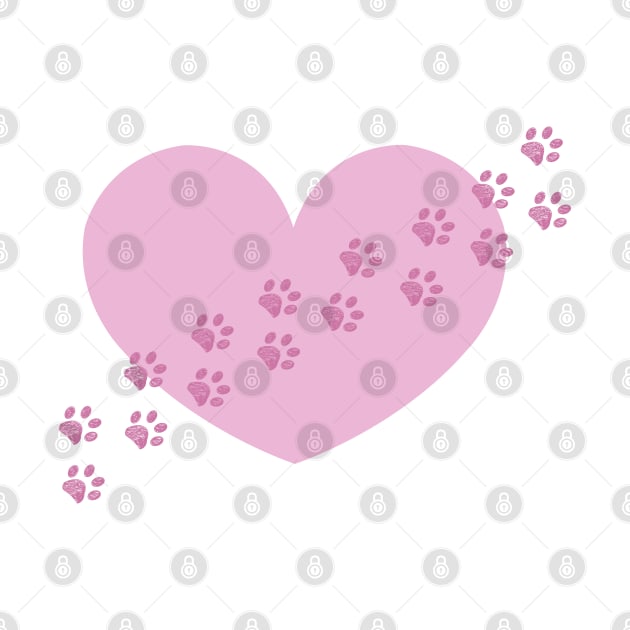 Pink cute heart with doodle paw prints by GULSENGUNEL