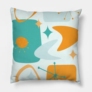 Mid Century Atomic Age Abstract 15 in Aqua and Orange Pillow