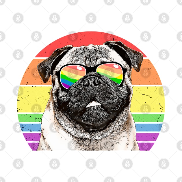 LGBTQ Pug Dog Retro Rainbow Love Pride by TheBeardComic